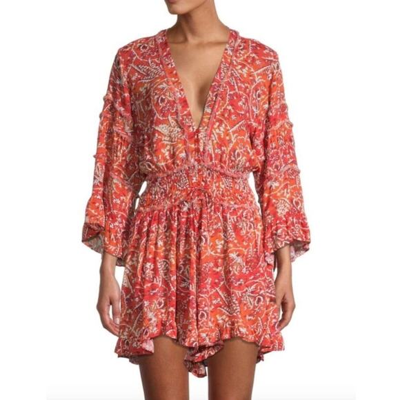 Iro Rhodey Floral Print Lightweight Romper Red Womens Size FR 40 US 8 - Picture 1 of 10